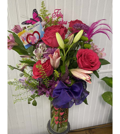 Bold Birthday Blooms. An arrangement by The Flower Box Florist.