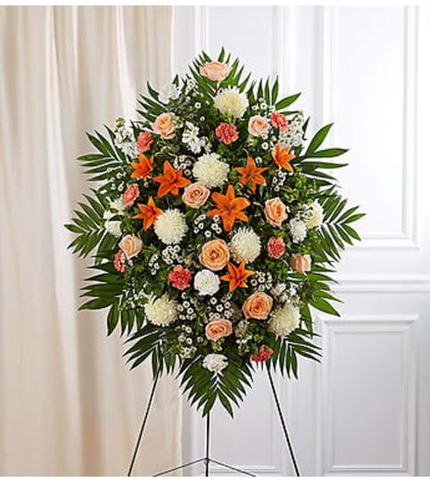 Peach, Orange & White Sympathy Standing Spray