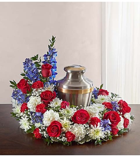 Cremation Wreath - Red, White & Blue
