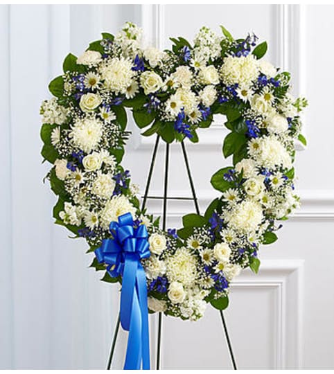 Always Remember Blue & White Floral Heart Tribute