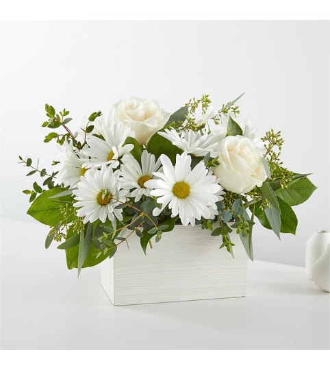 A Fresh Linen Box Bouquet. An arrangement by Country Cousins Flower Shop.
