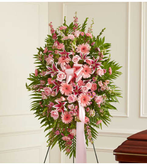 Pink Sympathy Standing Spray. An arrangement by Graceland Florist.