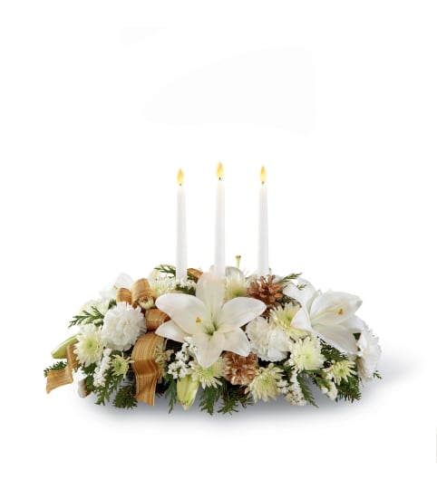 The FTD® Season's Glow™ Centerpiece. An arrangement by Country Cousins Flower Shop.