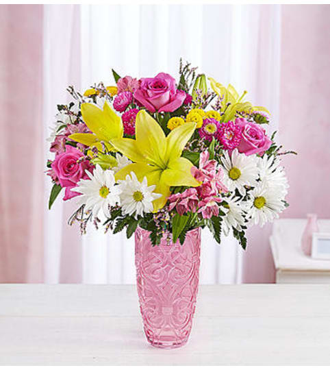 Fresh Meadow Bouquet™ in a Pink Vase