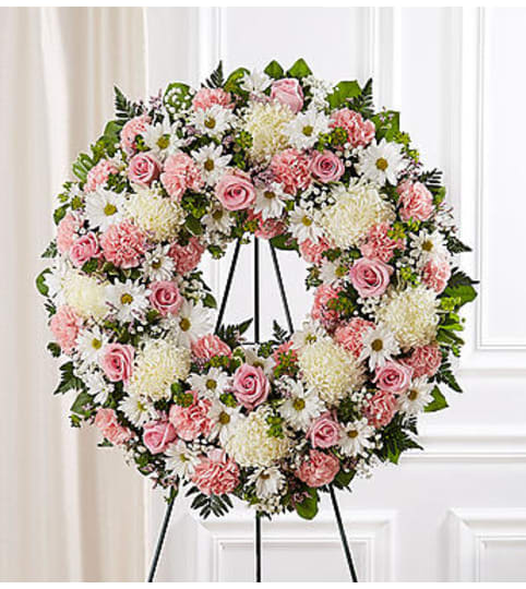 Serene Blessings Pink & White Standing Wreath