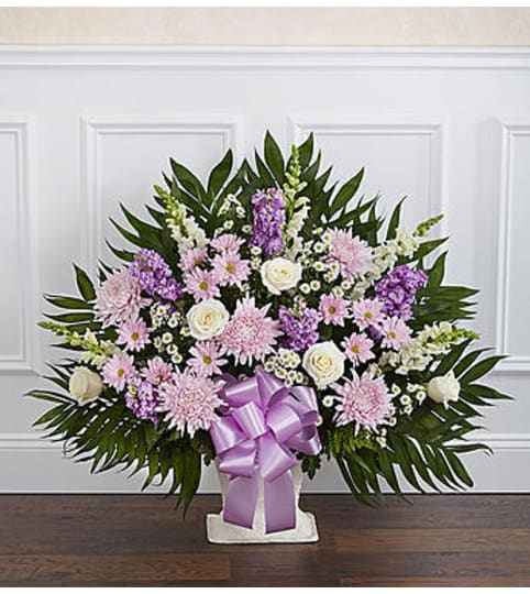 Heartfelt Tribute Lavender & White Floor Basket