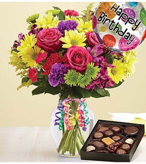It's Your Day Bouquet® Happy Birthday with Chocolate Floral Arrangement