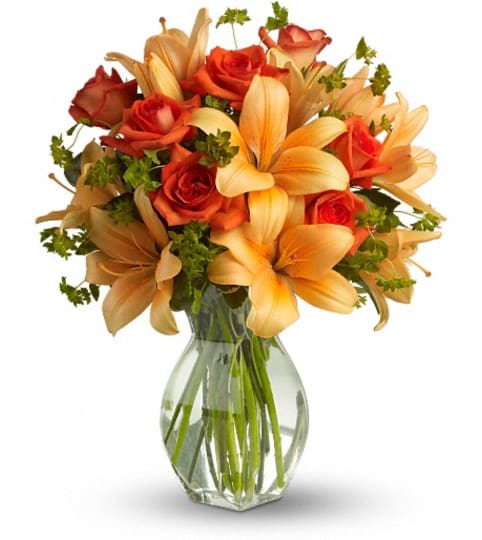 Fiery Lily and Rose. An arrangement by My Bloomin Shop.