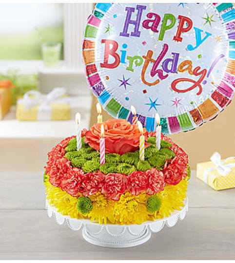 Birthday Wishes Flower Cake™ Yellow. An arrangement by Graceland Florist.