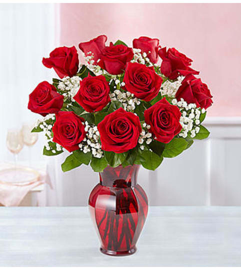 Blooming Love™ Red Roses in Red Vase