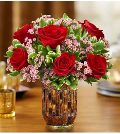 Roses in a Mosaic Vase - Red