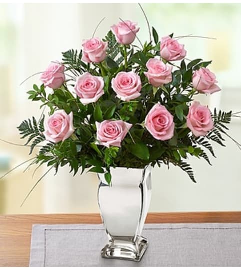 Premium Pink Roses in Silver Vase