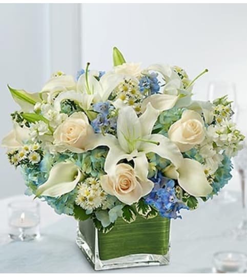 Blue and White Centerpiece in a Vase