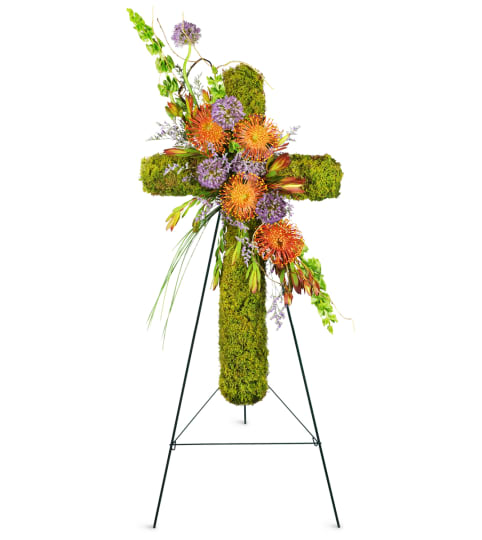 Natural Beauty Sympathy Cross™. An arrangement by Rocio Flower Shop.