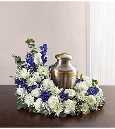 Cremation Wreath - Blue and White