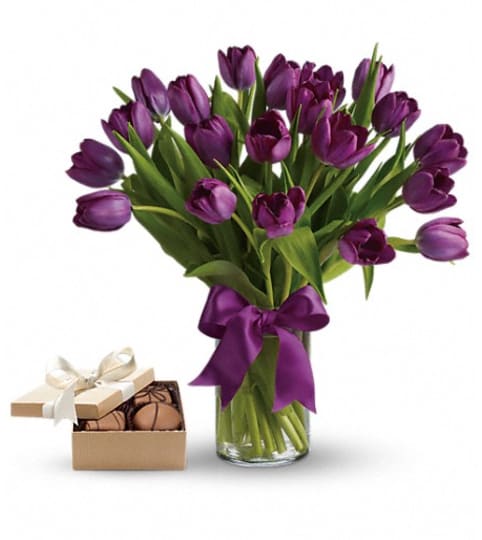 Purple Tulips Gift Set. An arrangement by Pompano Beach Floral.