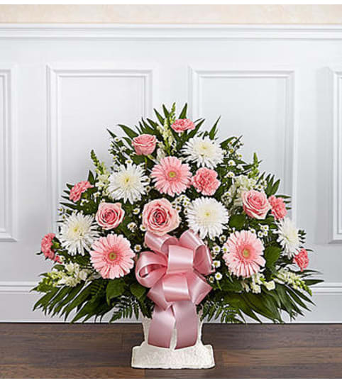 Heartfelt Tribute Pink & White Floor Basket