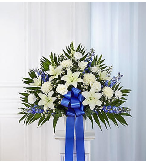 Heartfelt Sympathies™ Blue & White Standing Basket