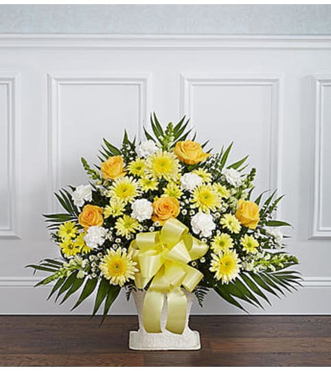 Heartfelt Tribute Yellow Floor Basket