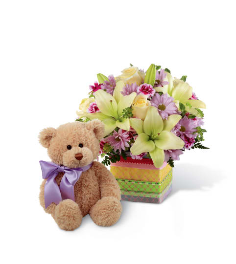 The FTD® Welcome™ Bear Bouquet. An arrangement by Sandy's Florist.