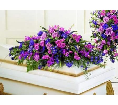 PURPLE AND LAVENDER CASKET COVER