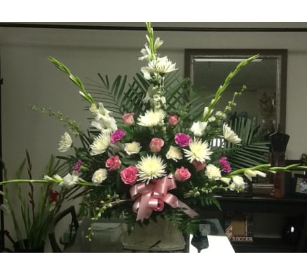 Pink and White Standing Basket