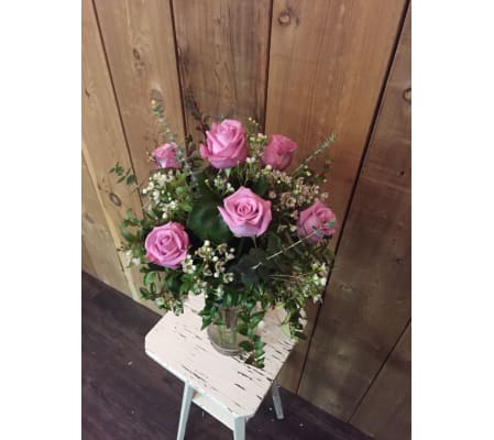 6 Pink Roses Arranged