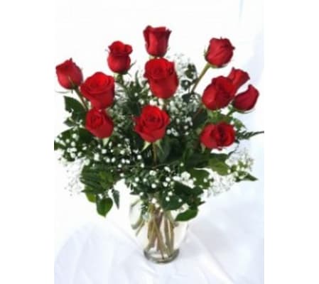 Radiant Dozen Red Rose Vase