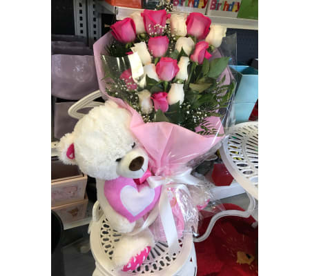 Hand-tied Bouquet with Teddy Bear