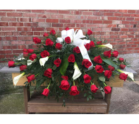 CASKET SPRAY - Red Roses & White Calla Lilies