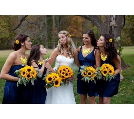 HANDTIED BOUQUET OF SUNFLOWERS AND FOLIAGE