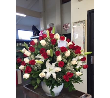 4 doz red and white roses