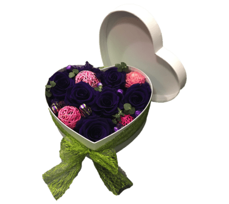 Preserved Rose Heart Box - Giant purple head