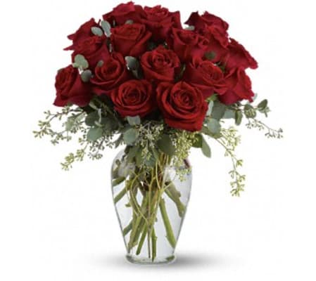 16 red roses arranged