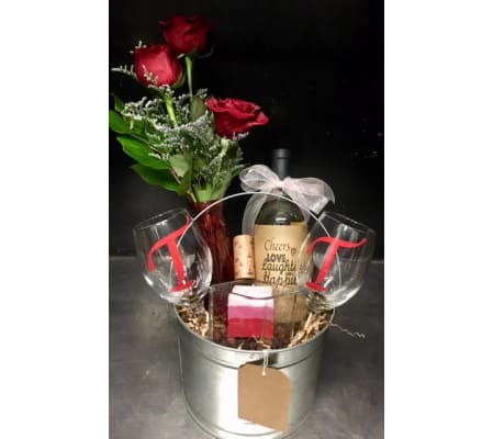Blooms and Wine by Candlelight Bucket