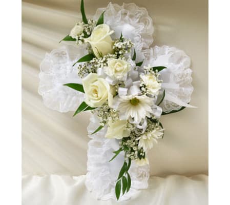 Cross Casket Pillow White Satin
