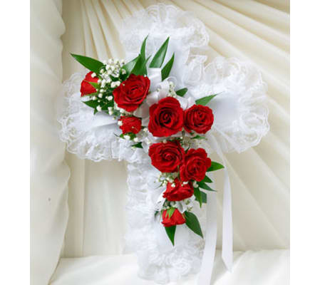 Cross Casket Pillow Red & White Satin