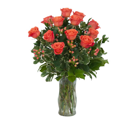 Orange Roses and Berries Vase
