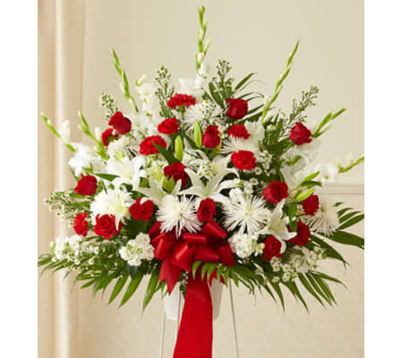 RED & WHITE STANDING BASKET
