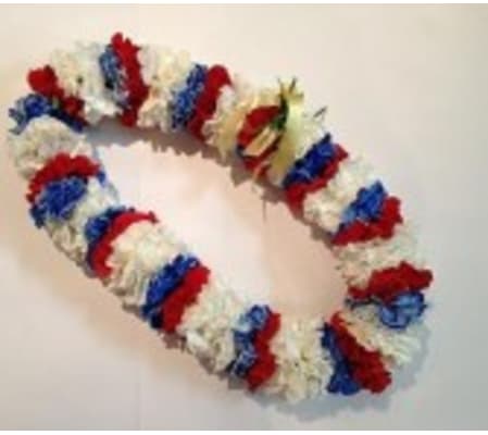 Double red, white and blue carnation lei