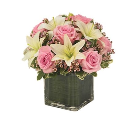 Pink Rose & Lily Cube Bouquet