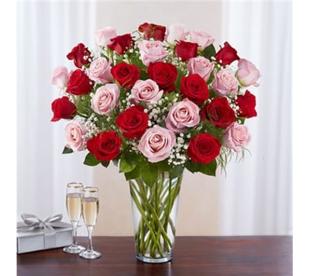 Long Stem Pink & Red Rose Bqt
