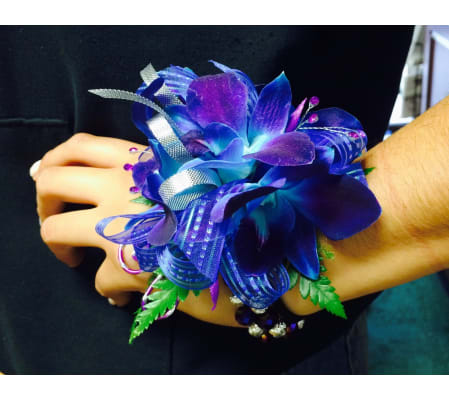 Royal Blue/Purple Orchids Corsage