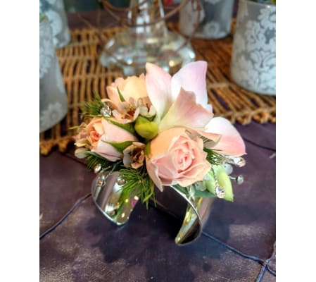 Flowers on silver cuff