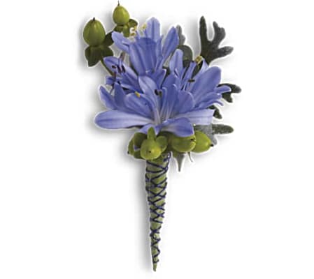 Bold and blue boutoniere