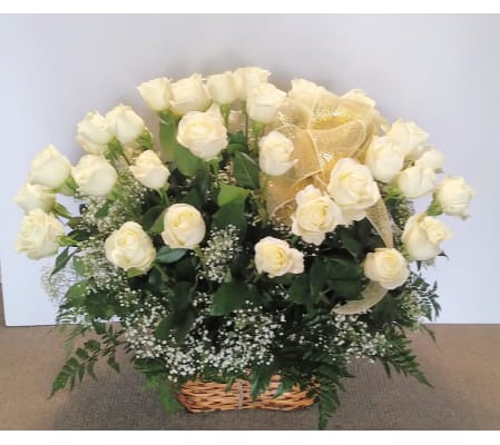Basket of White Roses