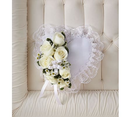 Touching White Satin Heart Pillow