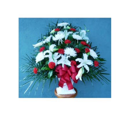 FLOOR BASKET- MUMS, LILIES, AND CARNATIONS