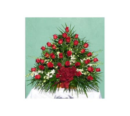 FLOOR WICKER BASKET- ROSES AND ORCHIDS