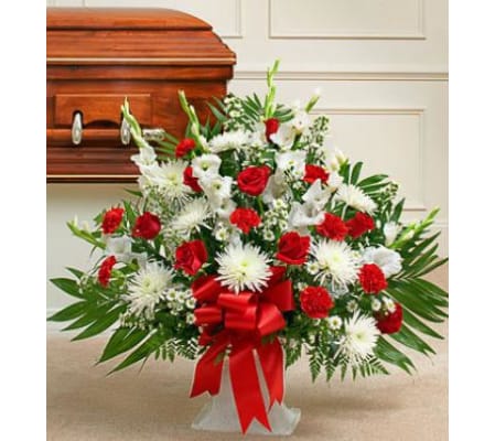 Tribute Red & White Floor Basket Arrangement
